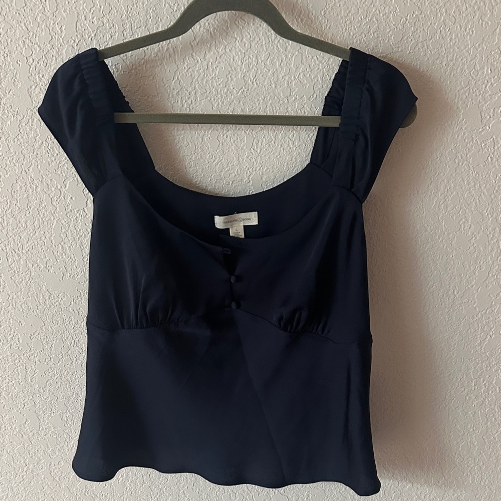 Treasure & Bond Navy Cap Sleeve Blouse NWT